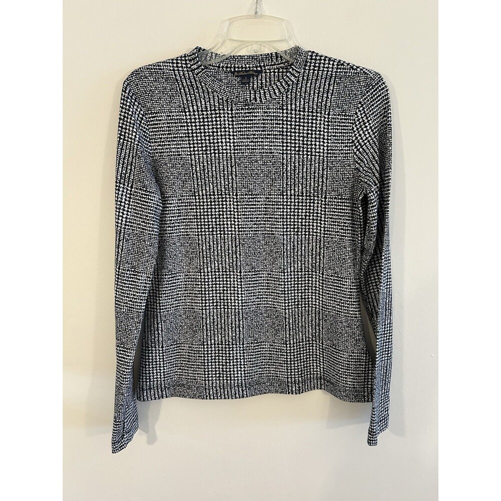 Brooks Brothers Casual Long Sleeve Crew Neck T Shirt Womens Size S Black White